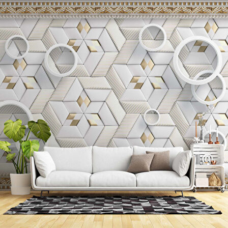 3D Geometri Mozaik Motifli Duvar Kağıdı Baskı