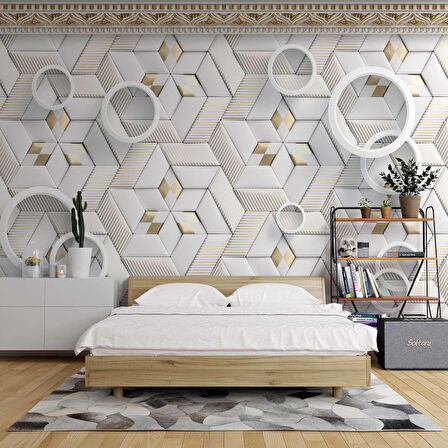 3D Geometri Mozaik Motifli Duvar Kağıdı Baskı