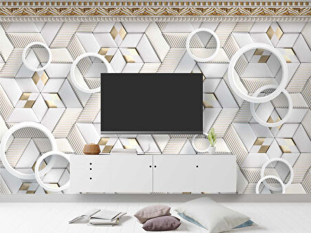 3D Geometri Mozaik Motifli Duvar Kağıdı Baskı