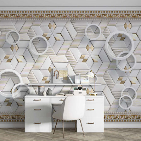 3D Geometri Mozaik Motifli Duvar Kağıdı Baskı