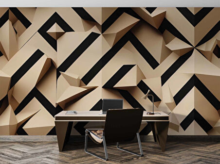 3D Geometri Mozaik Kahverengi Duvar Kağıdı Baskı