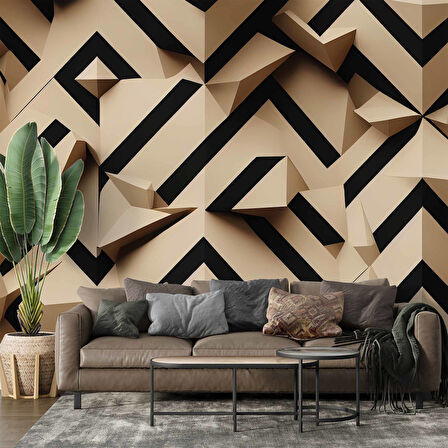 3D Geometri Mozaik Kahverengi Duvar Kağıdı Baskı