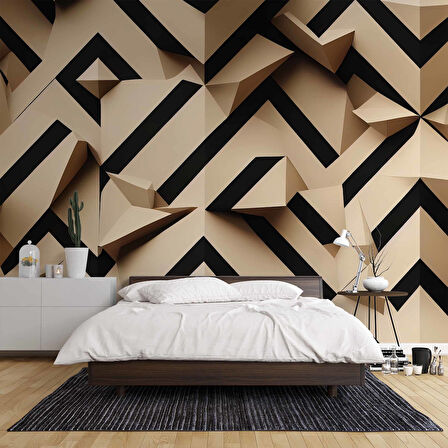 3D Geometri Mozaik Kahverengi Duvar Kağıdı Baskı