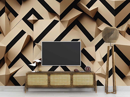 3D Geometri Mozaik Kahverengi Duvar Kağıdı Baskı