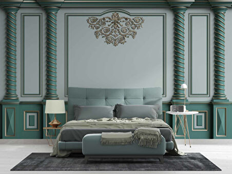 3D Altın Sütun Yeşil Panel Duvar Kağıdı Baskı