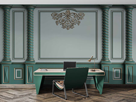 3D Altın Sütun Yeşil Panel Duvar Kağıdı Baskı