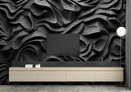 3 Boyutlu Siyah Kabartmalı Duvar Kağıdı Baskı
