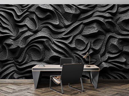 3 Boyutlu Siyah Kabartmalı Duvar Kağıdı Baskı