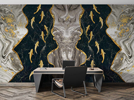 3 Boyutlu Siyah Kabartmalı Duvar Kağıdı Baskı