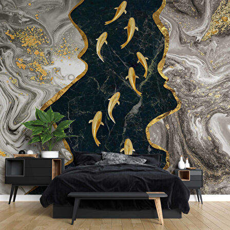 3 Boyutlu Siyah Kabartmalı Duvar Kağıdı Baskı