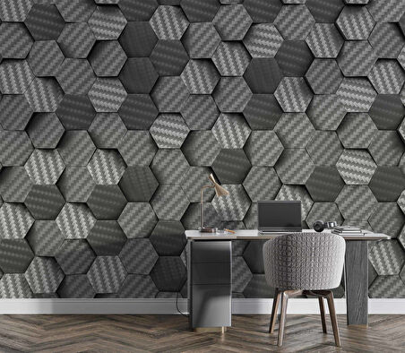 3 Boyutlu Carbon Fiber Görünümlü Duvar Kağıdı Baskı