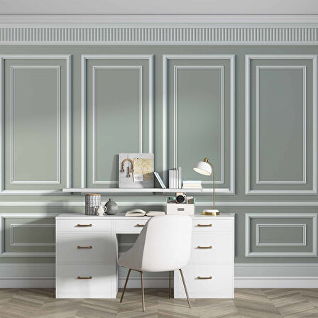 3D Beyaz Çıtalı Ahşap Panel Duvar Kağıdı Baskı