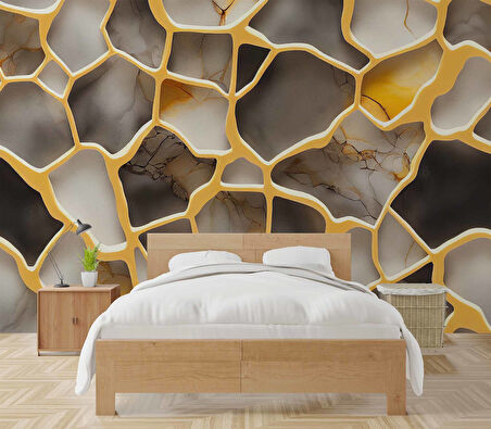 3D Mermer Altın Şerit Duvar Kağıdı Baskı