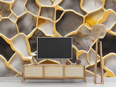 3D Mermer Altın Şerit Duvar Kağıdı Baskı