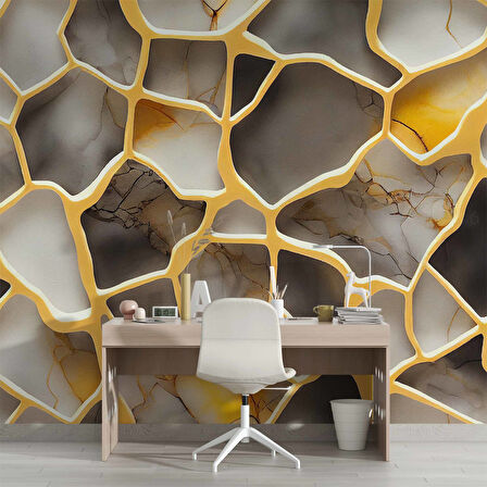 3D Mermer Altın Şerit Duvar Kağıdı Baskı