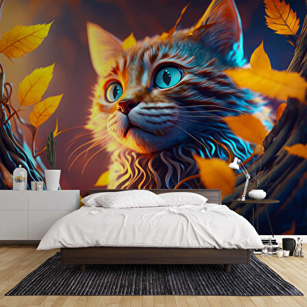 Sonbahar ve Kedi Temalı Duvar Kağıdı Baskı