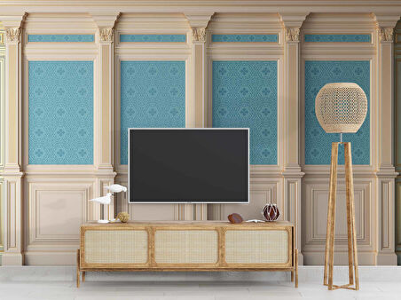 3 Boyutlu Mavi Motif Beyaz Sütun Duvar Kağıdı Baskı