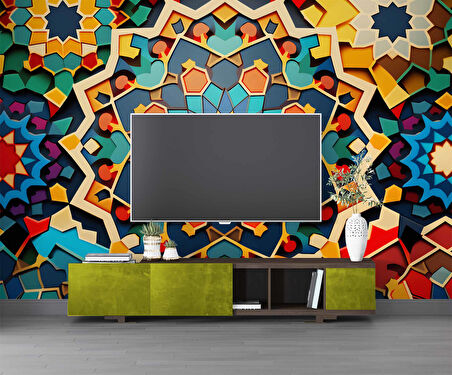 Renkli Sanatsal Franktal Mangala Duvar Kağıdı Baskı