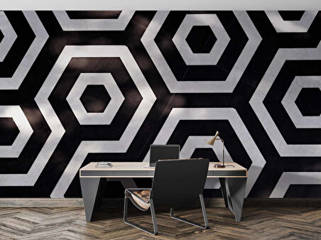 3D Siyah Beyaz Geometri Petek Temalı Duvar Kağıdı Baskı