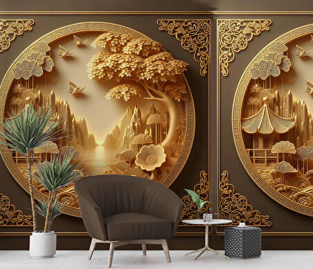 3D Ahşap Tünel Duvar Kağıdı Baskı