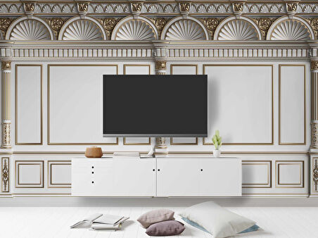 3D Saray Beyaz Panel Altın Motif Duvar Kağıdı Baskı