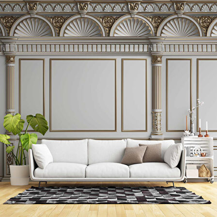 3D Saray Beyaz Panel Altın Motif Duvar Kağıdı Baskı