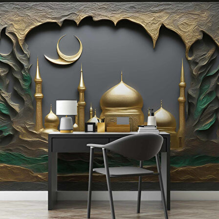 İslami Kabartma Camii Manzaralı Duvar Kağıdı