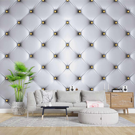 3 Boyutlu Beyaz Deri Görünümlü Duvar Kağıdı Baskı