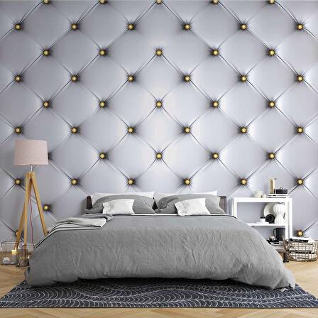 3 Boyutlu Beyaz Deri Görünümlü Duvar Kağıdı Baskı