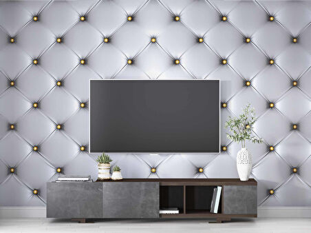 3 Boyutlu Beyaz Deri Görünümlü Duvar Kağıdı Baskı