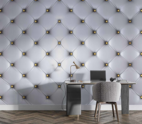 3 Boyutlu Beyaz Deri Görünümlü Duvar Kağıdı Baskı