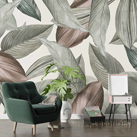 Soft Yeşil Yaprak Desenli Duvar Kağıdı