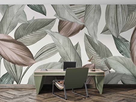 Soft Yeşil Yaprak Desenli Duvar Kağıdı