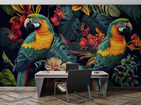 Renkli Papağan Temalı Duvar Kağıdı