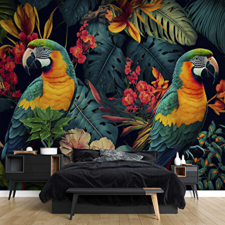 Renkli Papağan Temalı Duvar Kağıdı