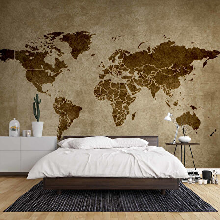 Kahverengi Dünya Haritası Temalı Duvar Kağıdı