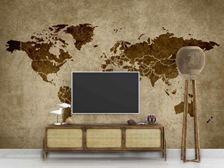 Kahverengi Dünya Haritası Temalı Duvar Kağıdı