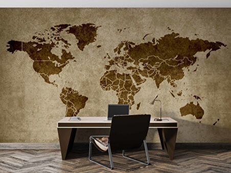 Kahverengi Dünya Haritası Temalı Duvar Kağıdı