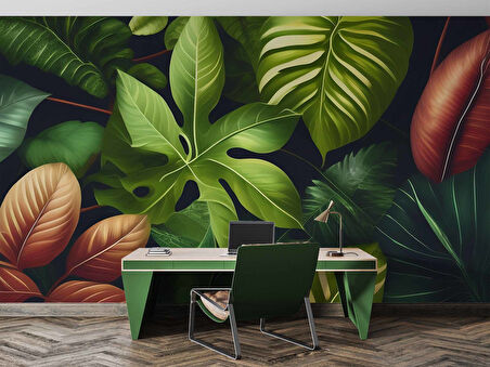 Botanik Yaprak Desenli Duvar Kağıdı