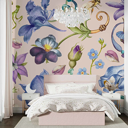 Renkli Çiçek Desenli Duvar Kağıdı