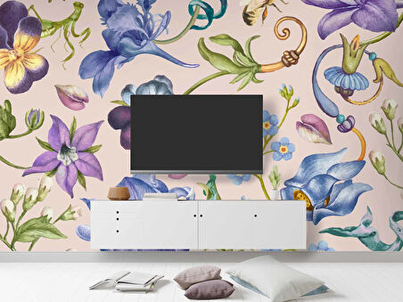 Renkli Çiçek Desenli Duvar Kağıdı