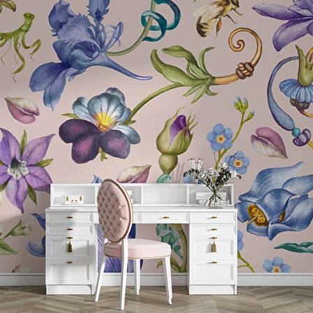 Renkli Çiçek Desenli Duvar Kağıdı