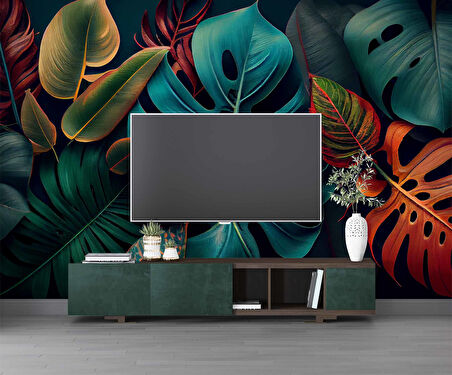 3 Boyutlu Botanik Yaprak Desenli Duvar Kağıdı