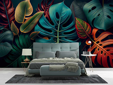 3 Boyutlu Botanik Yaprak Desenli Duvar Kağıdı