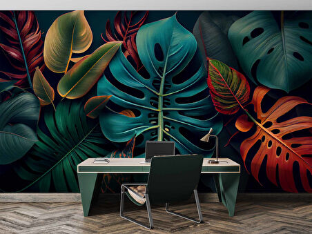 3 Boyutlu Botanik Yaprak Desenli Duvar Kağıdı