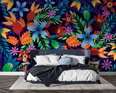 Rengareng Çiçek Desenli Duvar Kağıdı