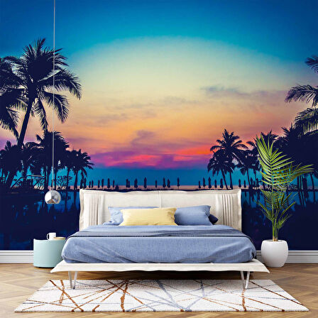 Tropikal Günbatımı Manzaralı Duvar Kağıdı Baskı