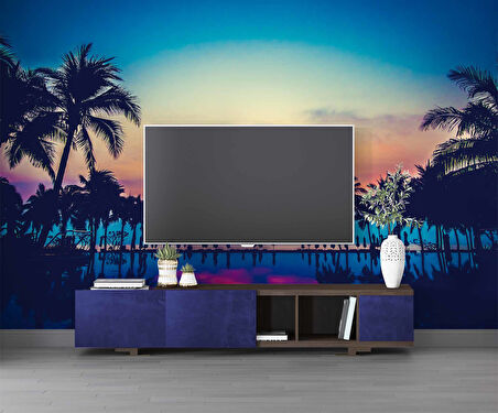 Tropikal Günbatımı Manzaralı Duvar Kağıdı Baskı