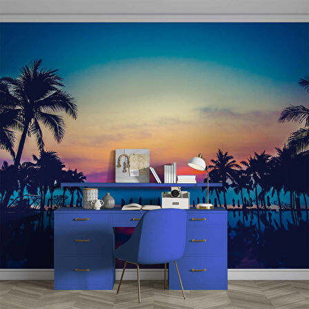 Tropikal Günbatımı Manzaralı Duvar Kağıdı Baskı