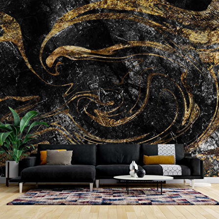 Siyah Altın Mermer Desenli Duvar Kağıdı Baskı